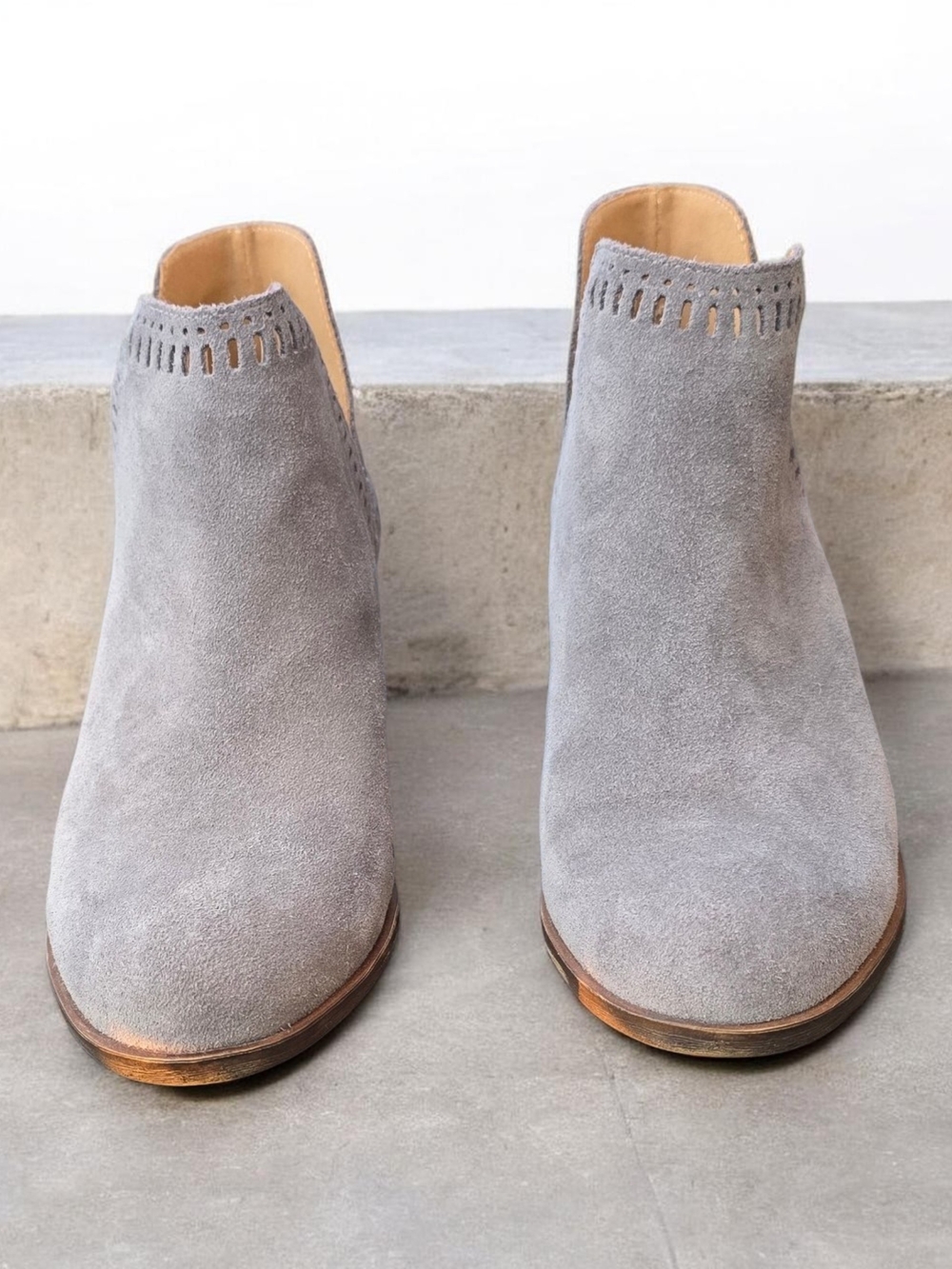 Lucky Brand Grey Suede Cutout Ankle Booties